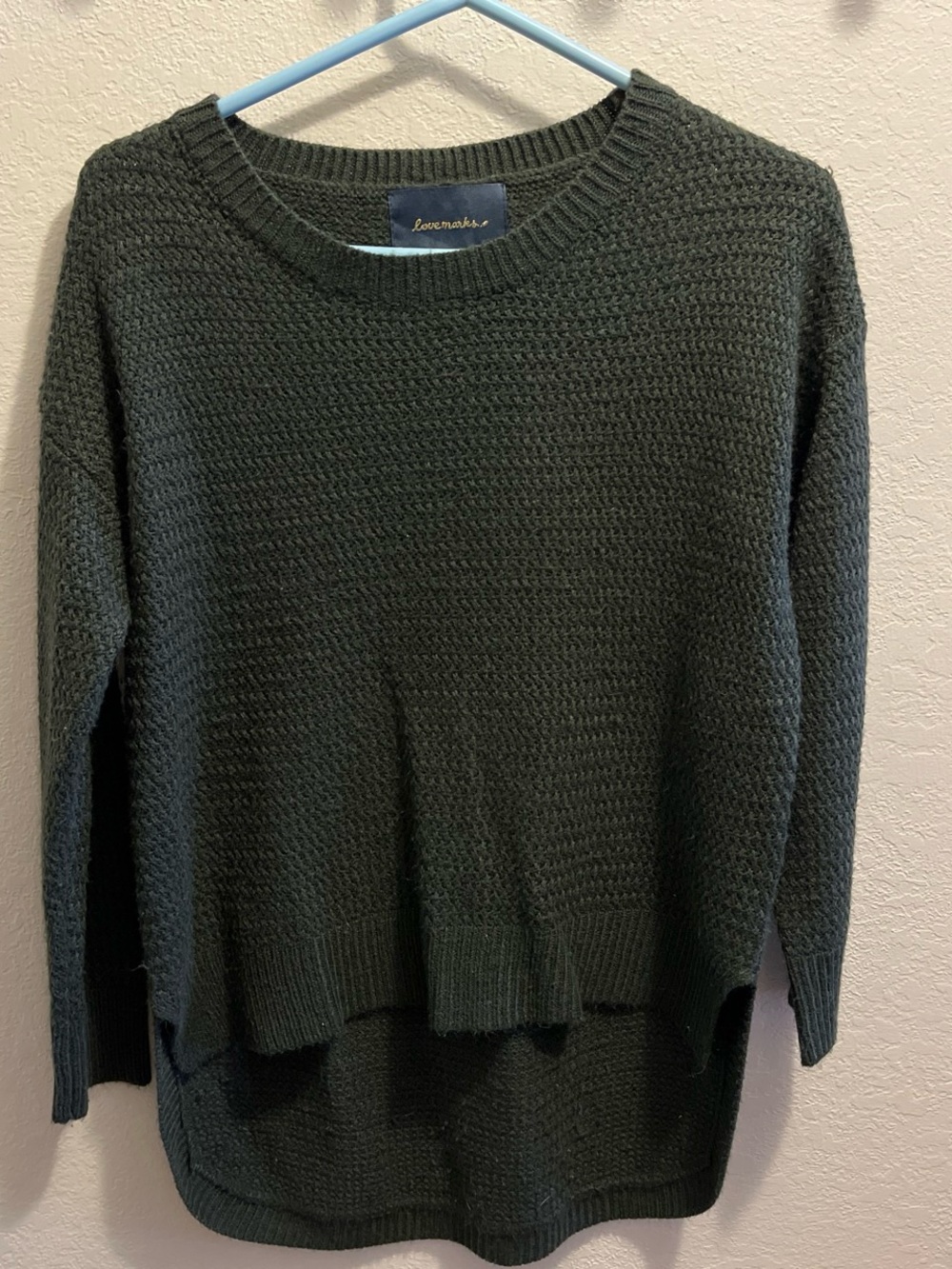 Love Marks Women's Dark Green Textured Knit Sweater